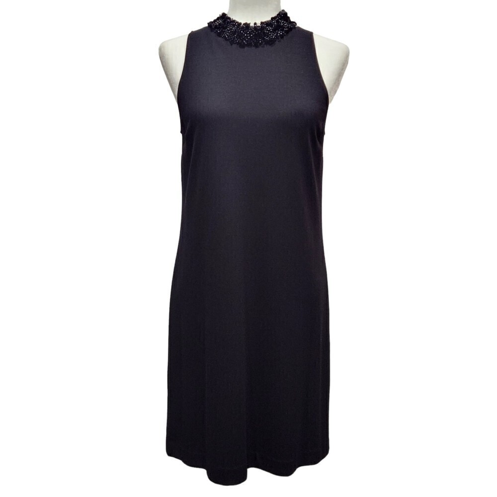 MAGGIE London Sleeveless Black Knit Beaded High Neck Collar Tank Cocktail Dress